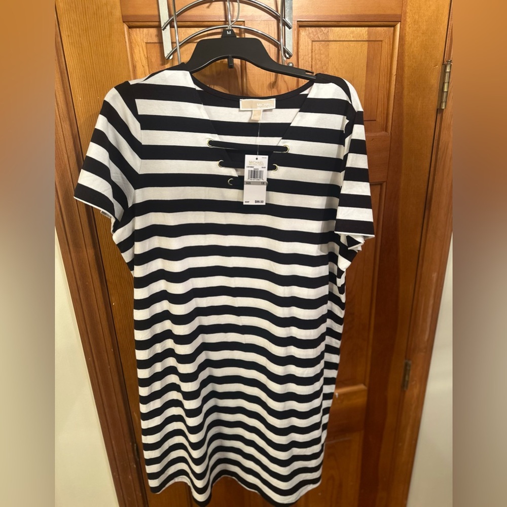Michael Michael Kors Black & White Striped Lace-Up Dress – Size 1X